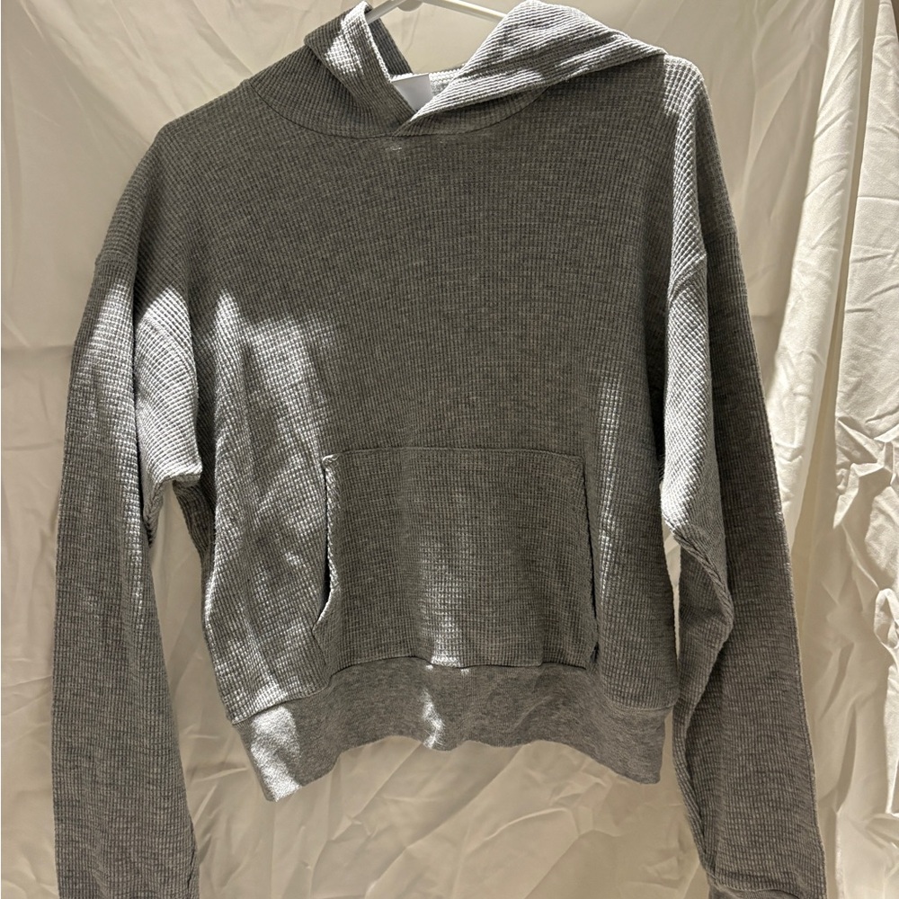 Gray Hooded Waffle Sweatshirt